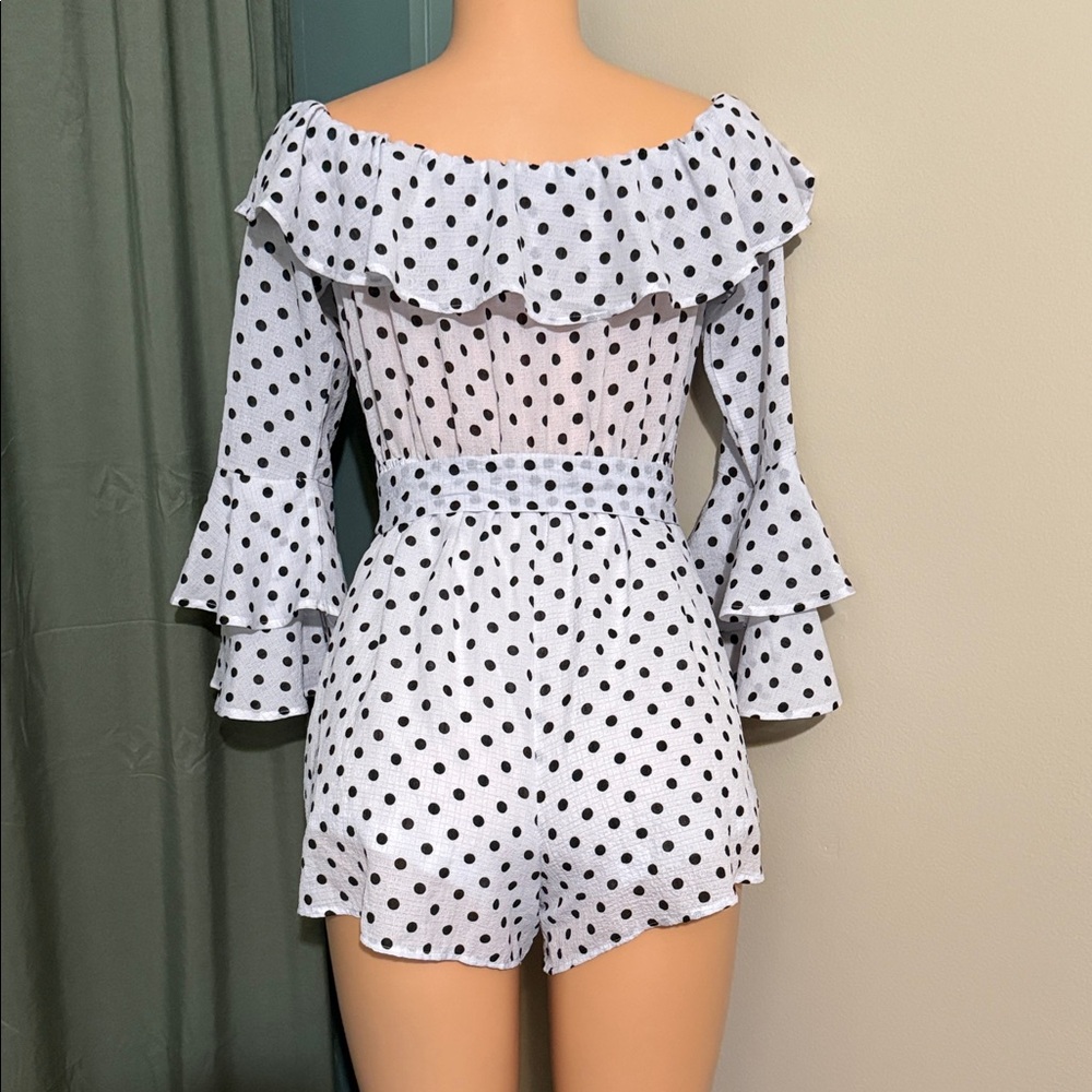 FavLux Off-Shoulder Polka Dot Romper - Size M - Picture 2 of 3